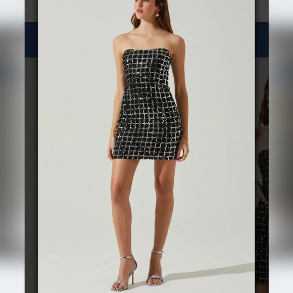 NWT ASTR The Label Carmen Sequin Strapless Mini Dress-Black/Silver - Picture 2 of 13